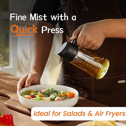16oz/470ml Glass Olive Oil Sprayer for Cooking – 2 in 1 Olive Oil Dispenser Bottle for Kitchen Gadgets and Air Fryer Accessories, Salad, BBQ - Black