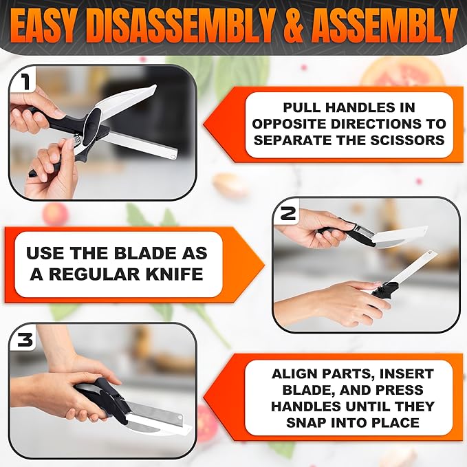 Cutting Board Scissors - 2 In 1 Stainless Steel Vegetable Scissors Cutting Board Knife, Dishwasher Safe, Safety Lock, Rust Resistant - Sharp Kitchen Scissors for Vegetables & Fruits