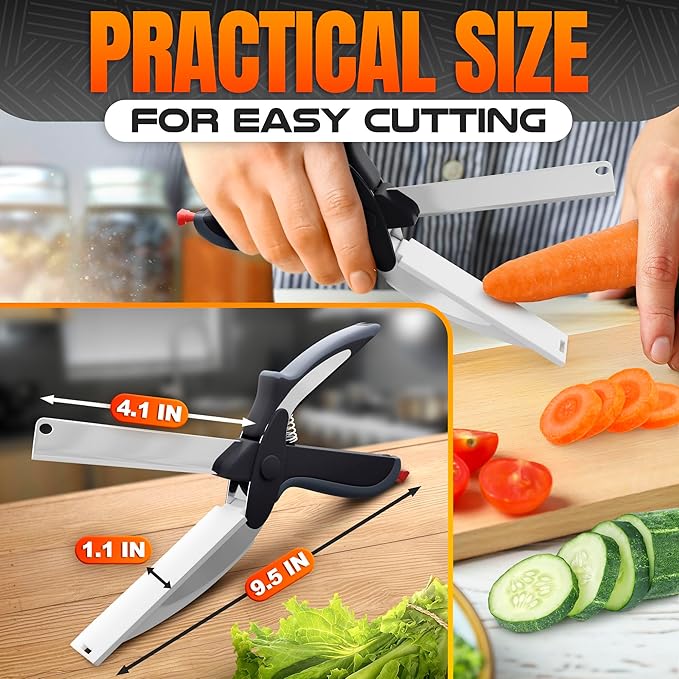 Cutting Board Scissors - 2 In 1 Stainless Steel Vegetable Scissors Cutting Board Knife, Dishwasher Safe, Safety Lock, Rust Resistant - Sharp Kitchen Scissors for Vegetables & Fruits